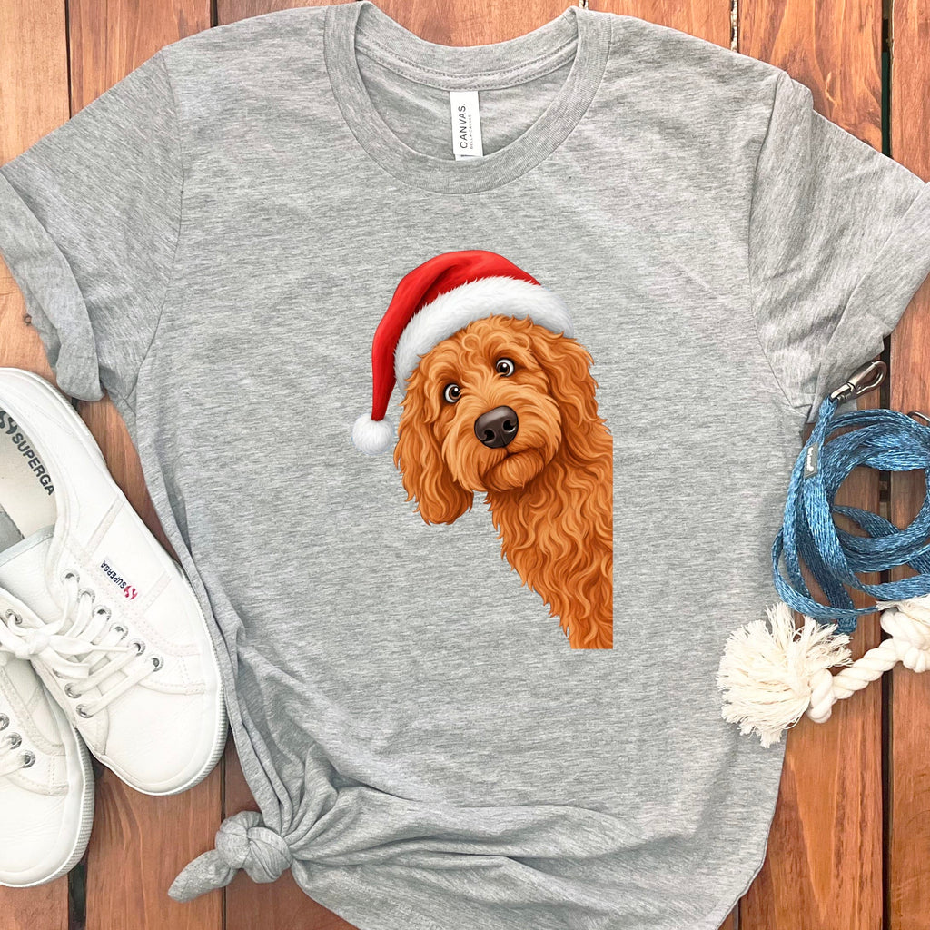 Apricot Goldendoodle Holiday Santa T-Shirt in Athletic Heather / S by Puppy Jo