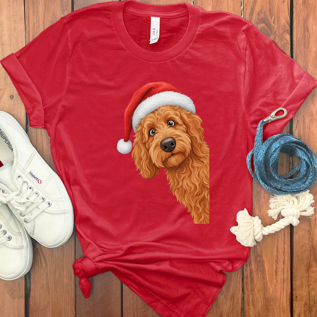 Apricot Goldendoodle Holiday Santa T-Shirt in Red / S by Puppy Jo