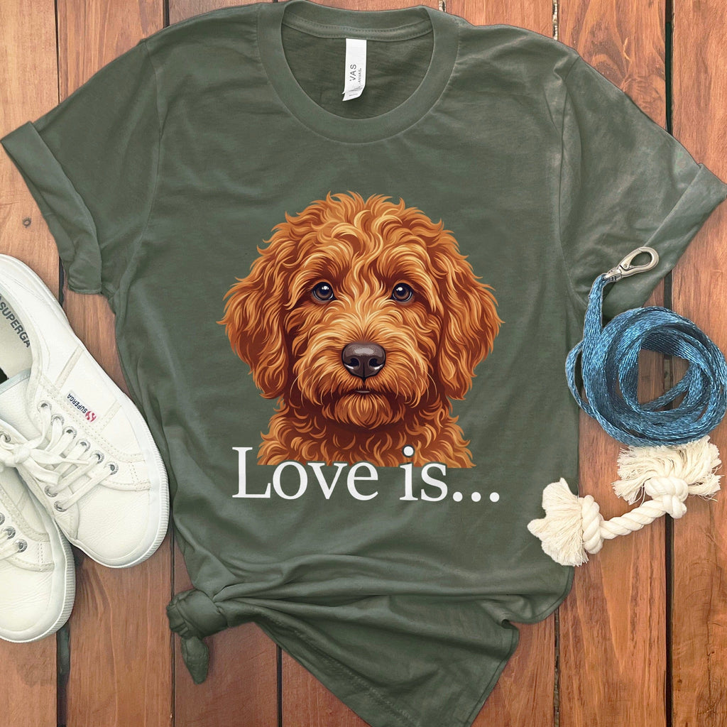 Apricot Goldendoodle Love T-Shirt in Military Green / M by Puppy Jo