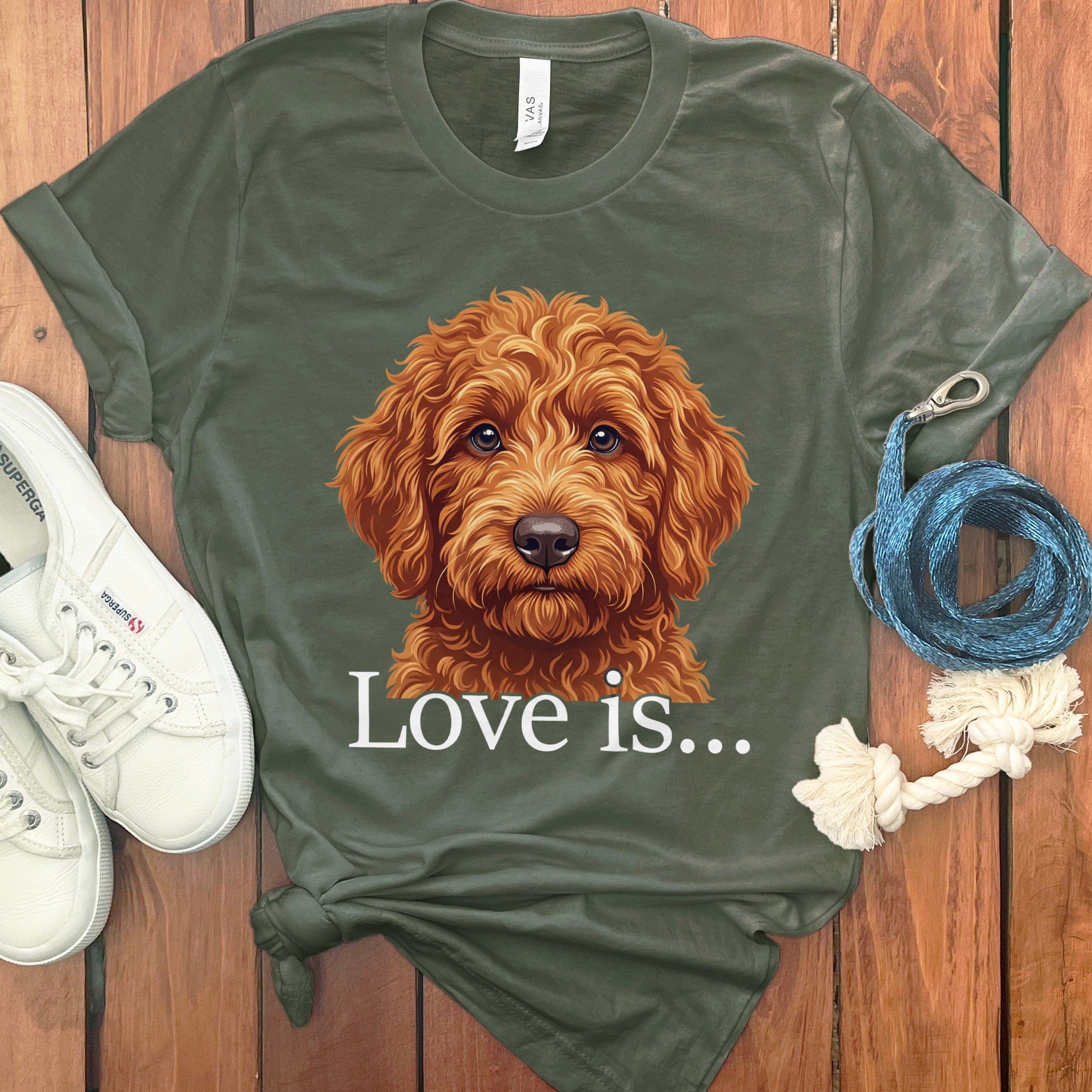 Apricot Goldendoodle Love T-Shirt in Military Green / M by Puppy Jo