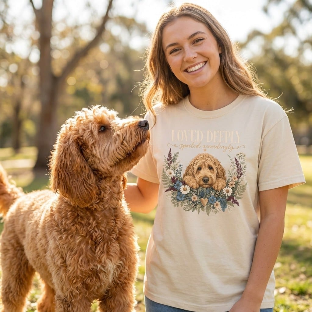 Apricot Goldendoodle Loved Signature T-Shirt in by Puppy Jo