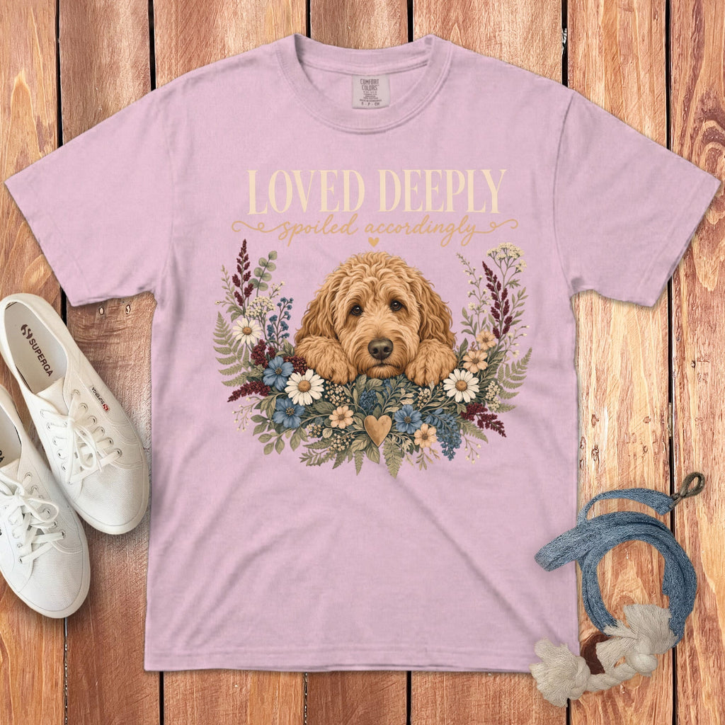 Apricot Goldendoodle Loved Signature T-Shirt in S / Blossom by Puppy Jo