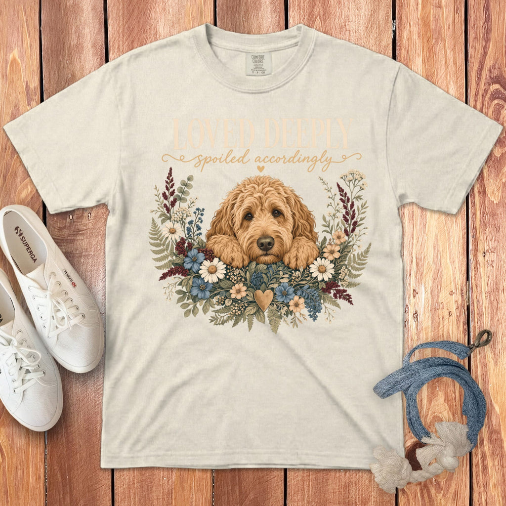 Apricot Goldendoodle Loved Signature T-Shirt in S / Ivory by Puppy Jo