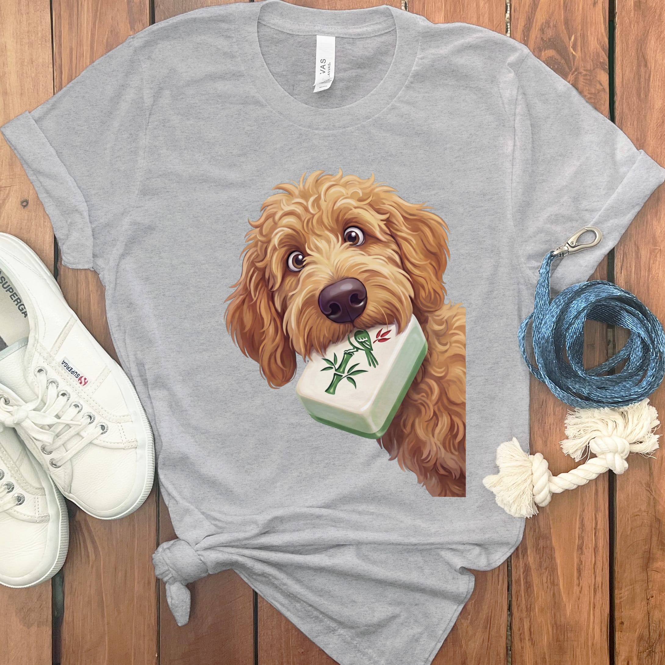 Apricot Goldendoodle Mahjong T-Shirt in Athletic Heather / S by Puppy Jo