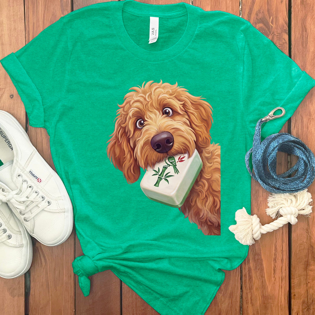 Apricot Goldendoodle Mahjong T-Shirt in Heather Kelly / S by Puppy Jo