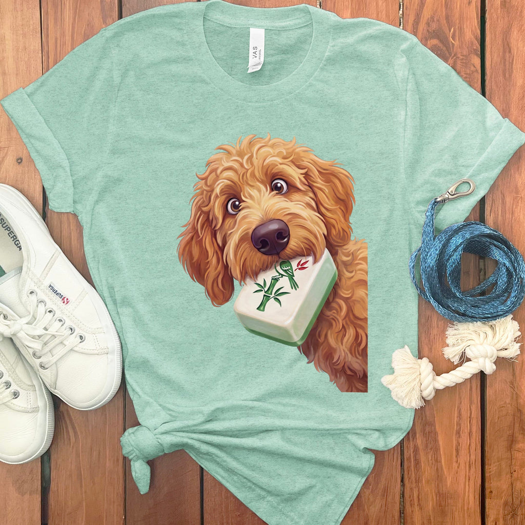 Apricot Goldendoodle Mahjong T-Shirt in Heather Mint / S by Puppy Jo