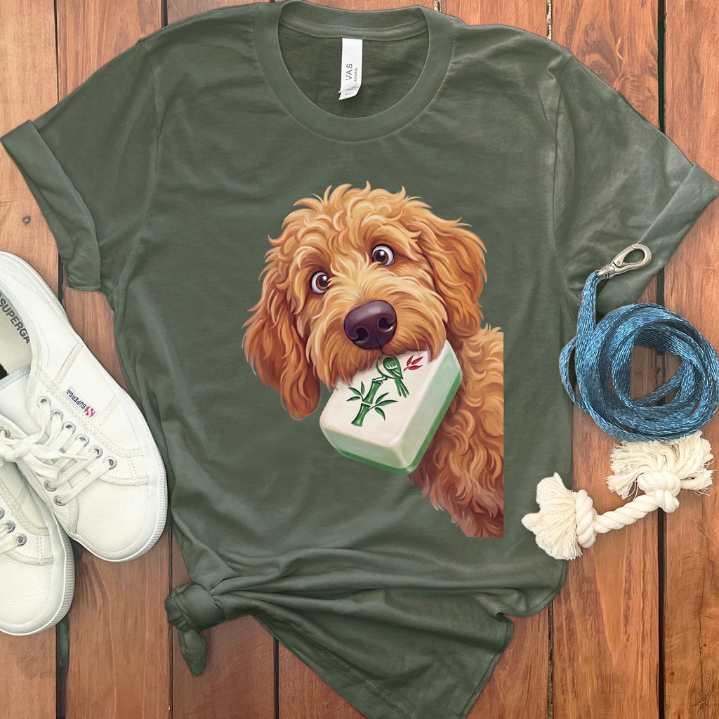 Apricot Goldendoodle Mahjong T-Shirt in Military Green / S by Puppy Jo