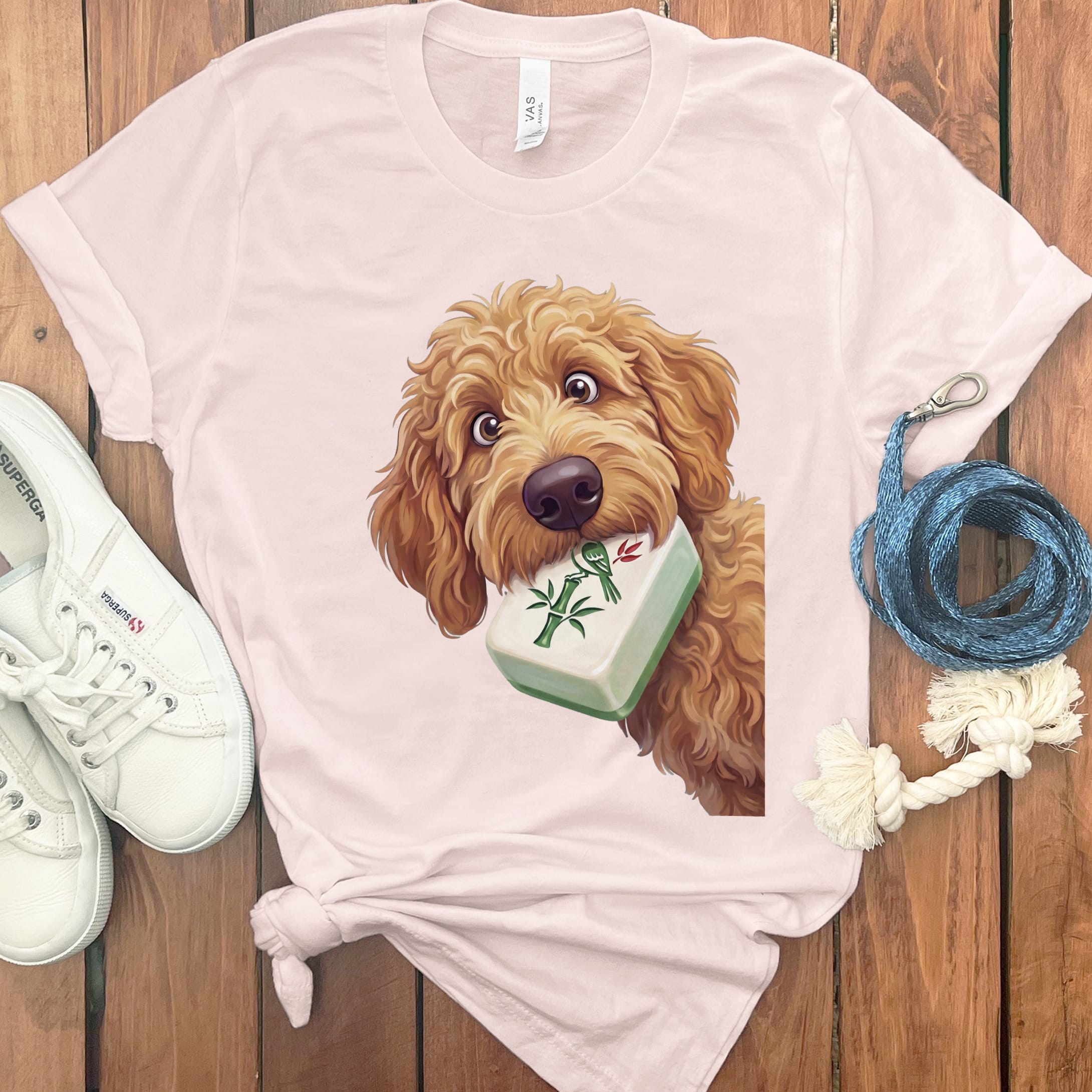 Apricot Goldendoodle Mahjong T-Shirt in Soft Pink / S by Puppy Jo