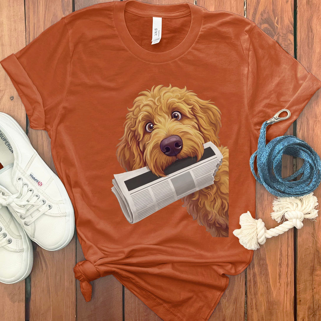 Apricot Goldendoodle Newspaper T-Shirt in Autumn / S by Puppy Jo