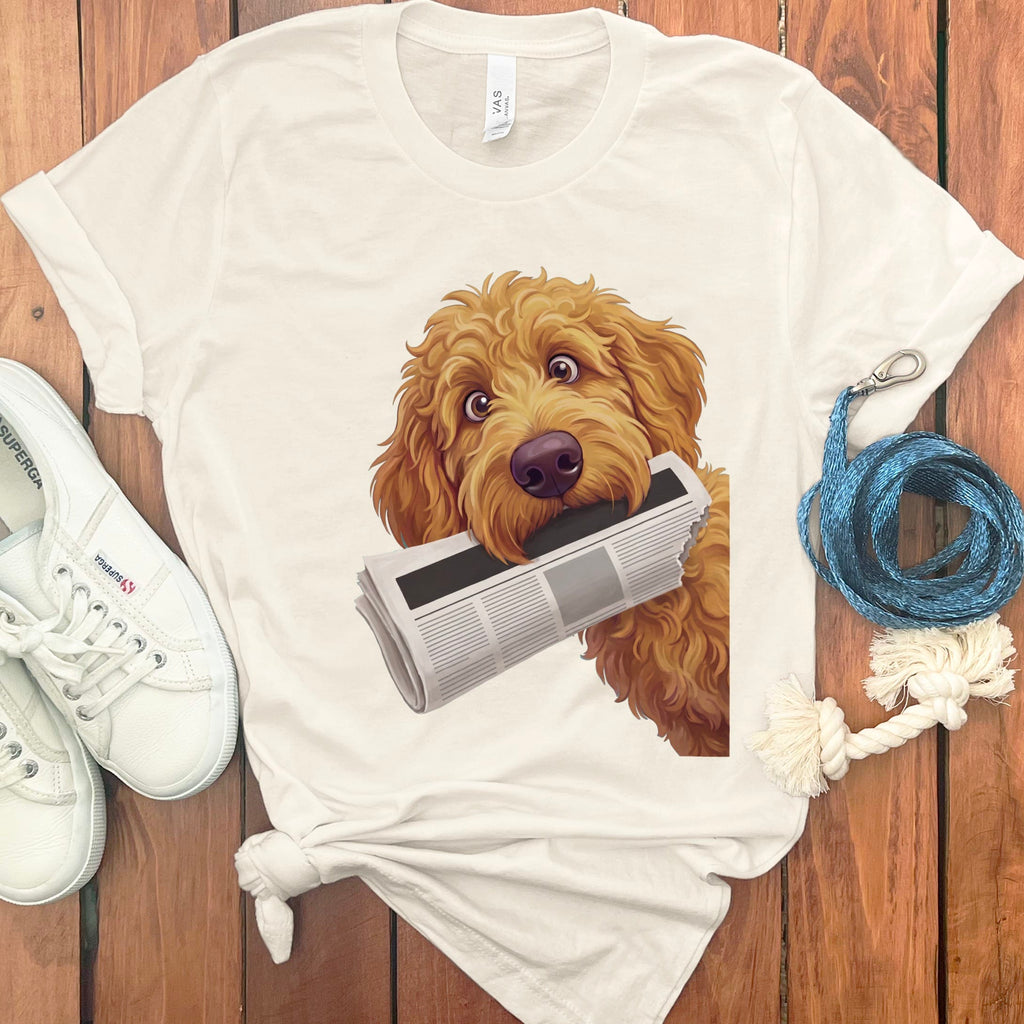 Apricot Goldendoodle Newspaper T-Shirt in Natural / S by Puppy Jo