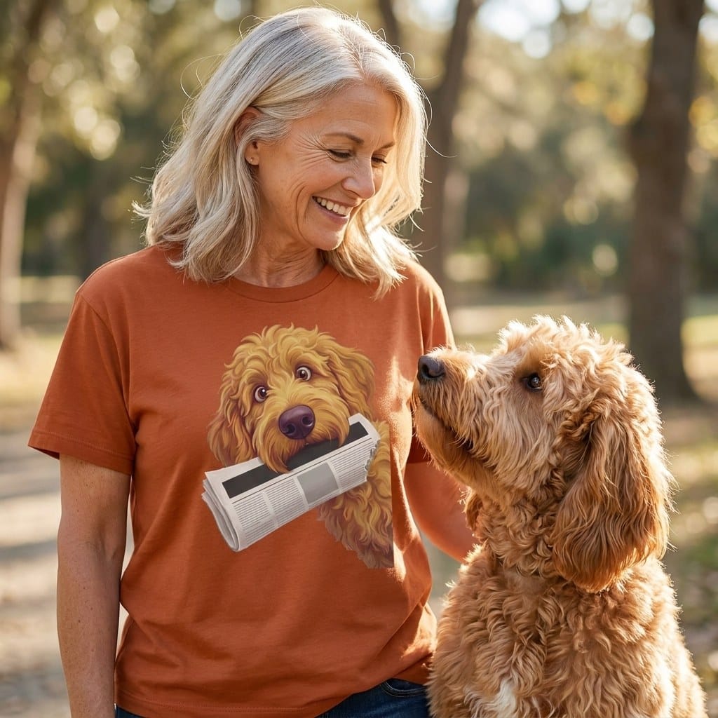 Apricot Goldendoodle Newspaper T-Shirt in by Puppy Jo
