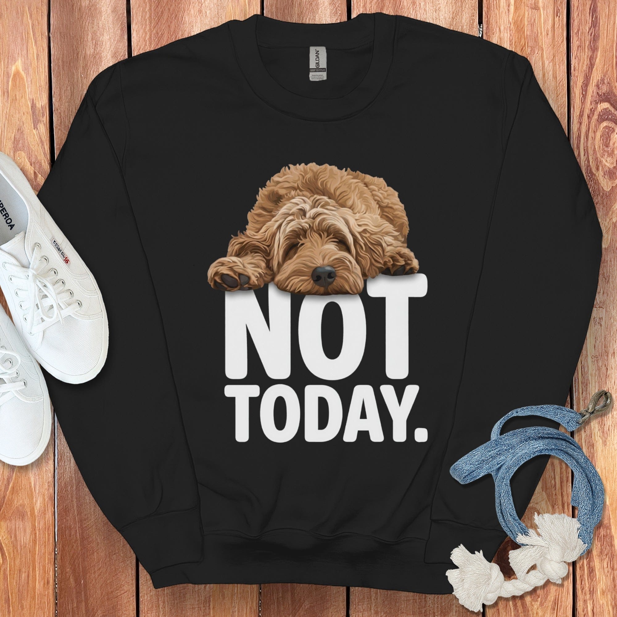 Apricot Goldendoodle Not Today Sweatshirt in Black / S by Puppy Jo