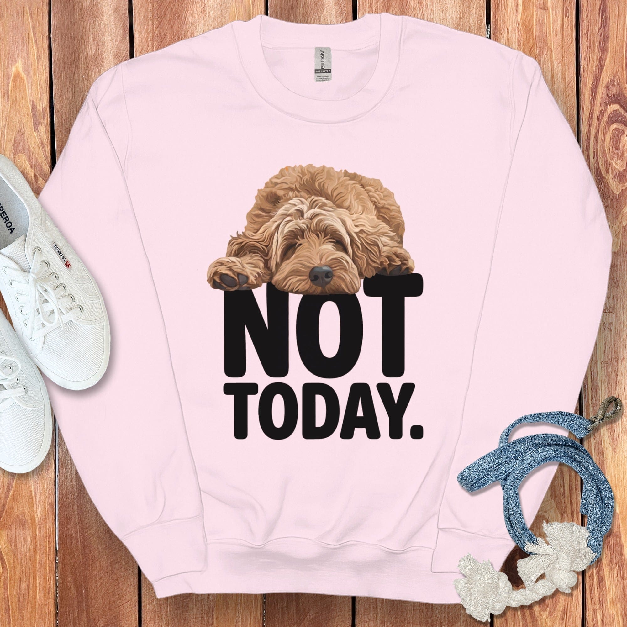 Apricot Goldendoodle Not Today Sweatshirt in Light Pink / S by Puppy Jo