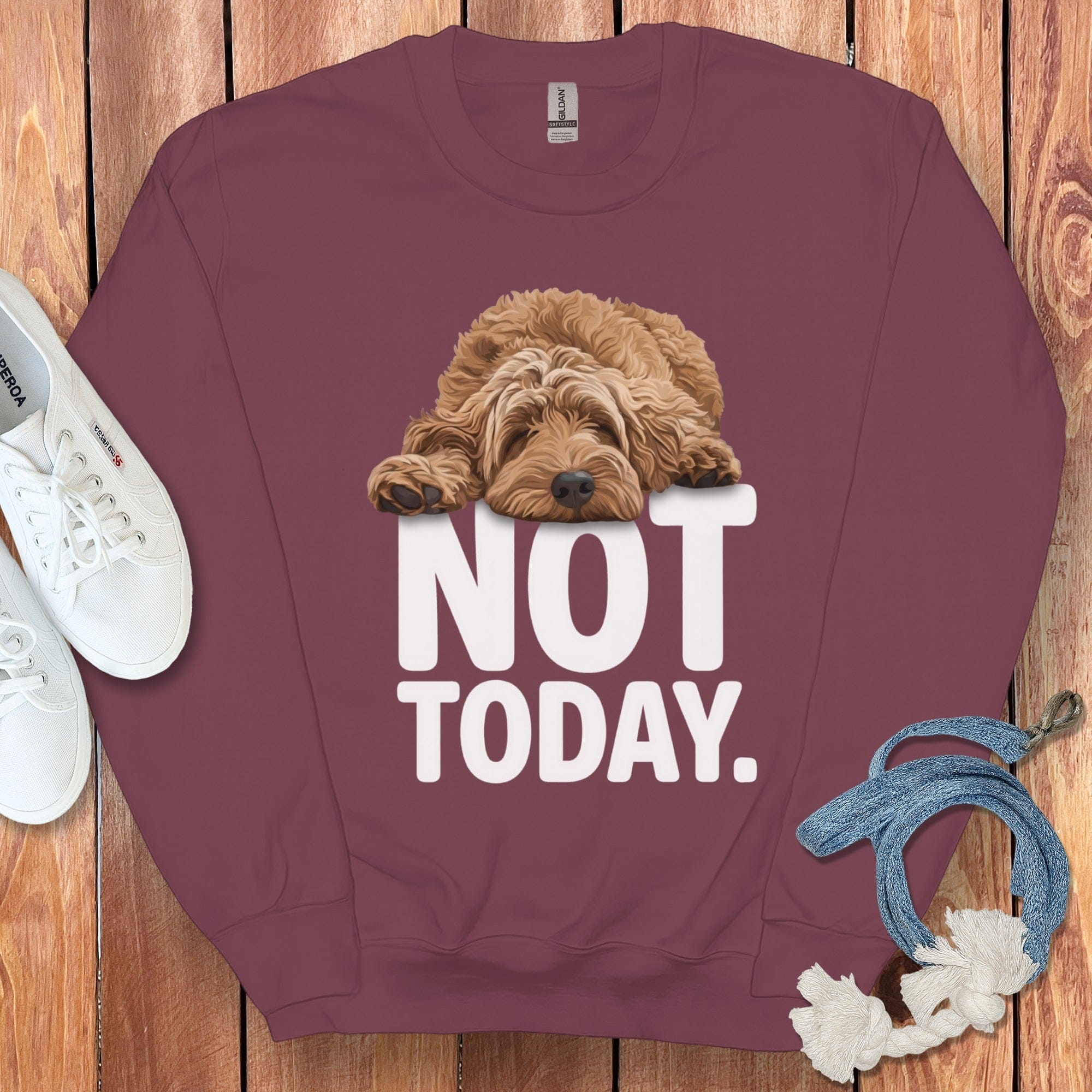Apricot Goldendoodle Not Today Sweatshirt in Maroon / S by Puppy Jo