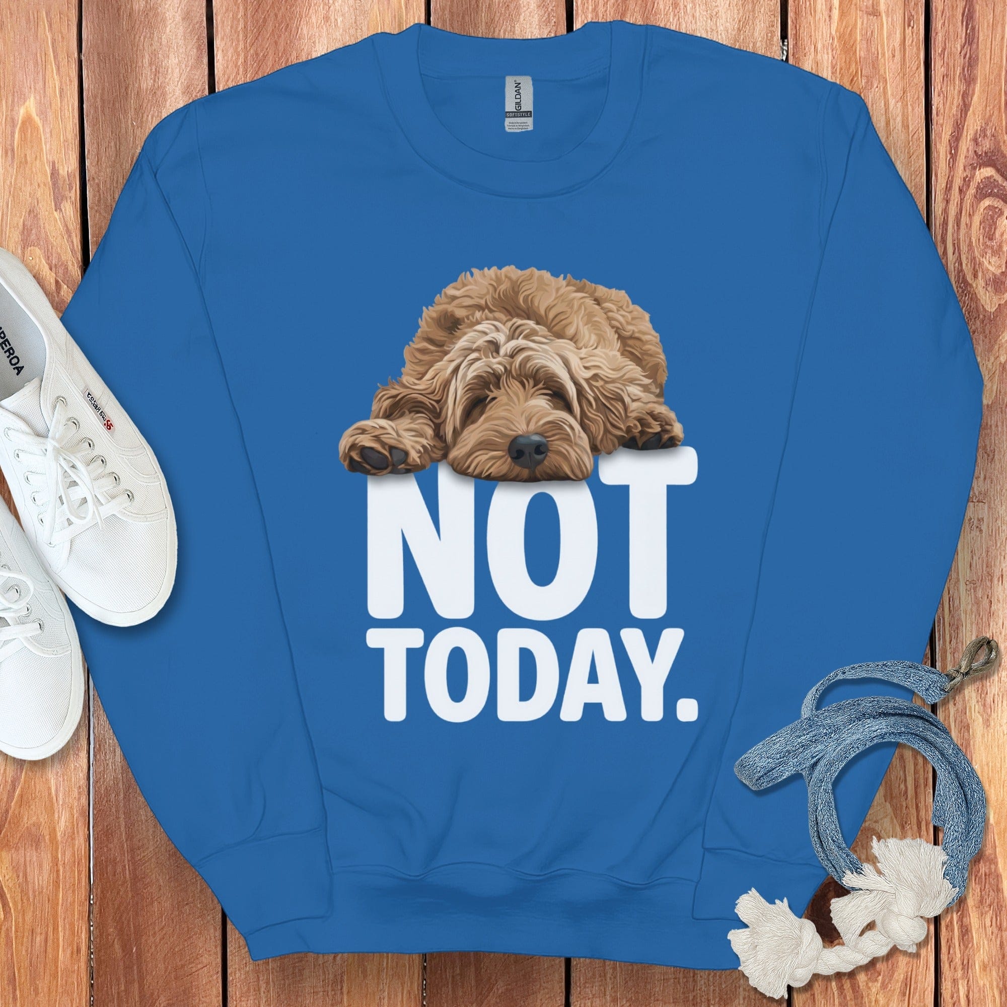 Apricot Goldendoodle Not Today Sweatshirt in Royal / S by Puppy Jo
