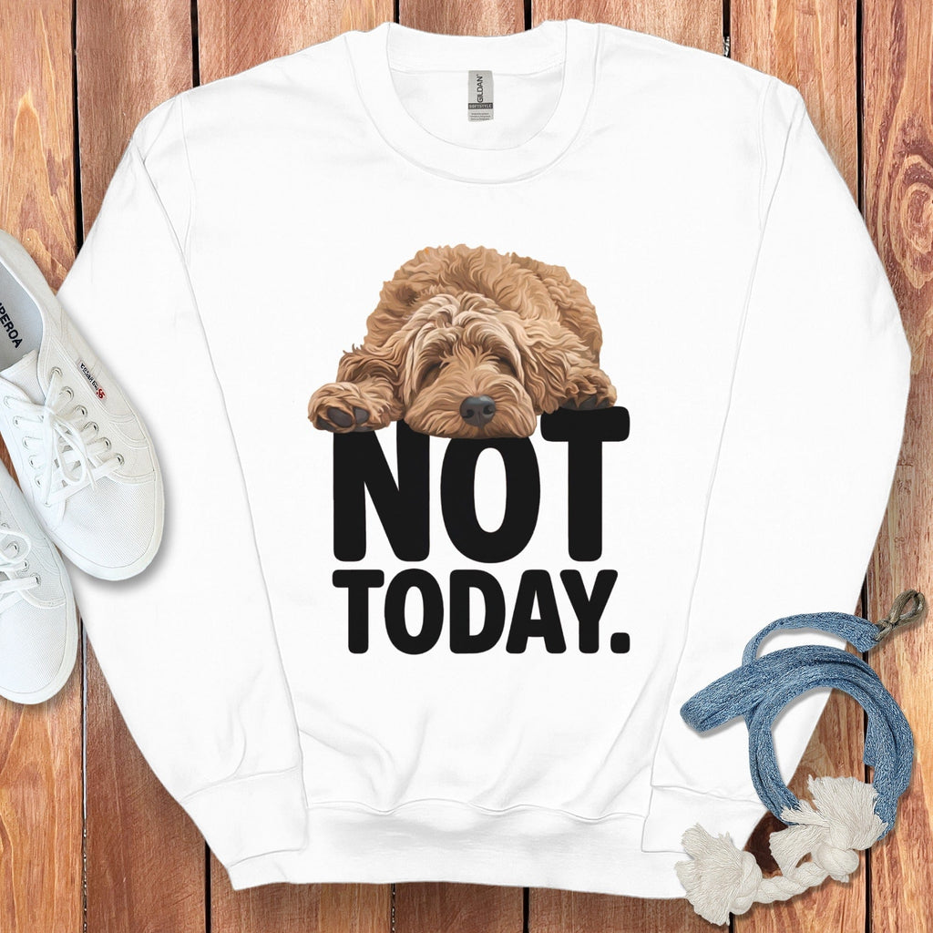 Apricot Goldendoodle Not Today Sweatshirt in White / S by Puppy Jo