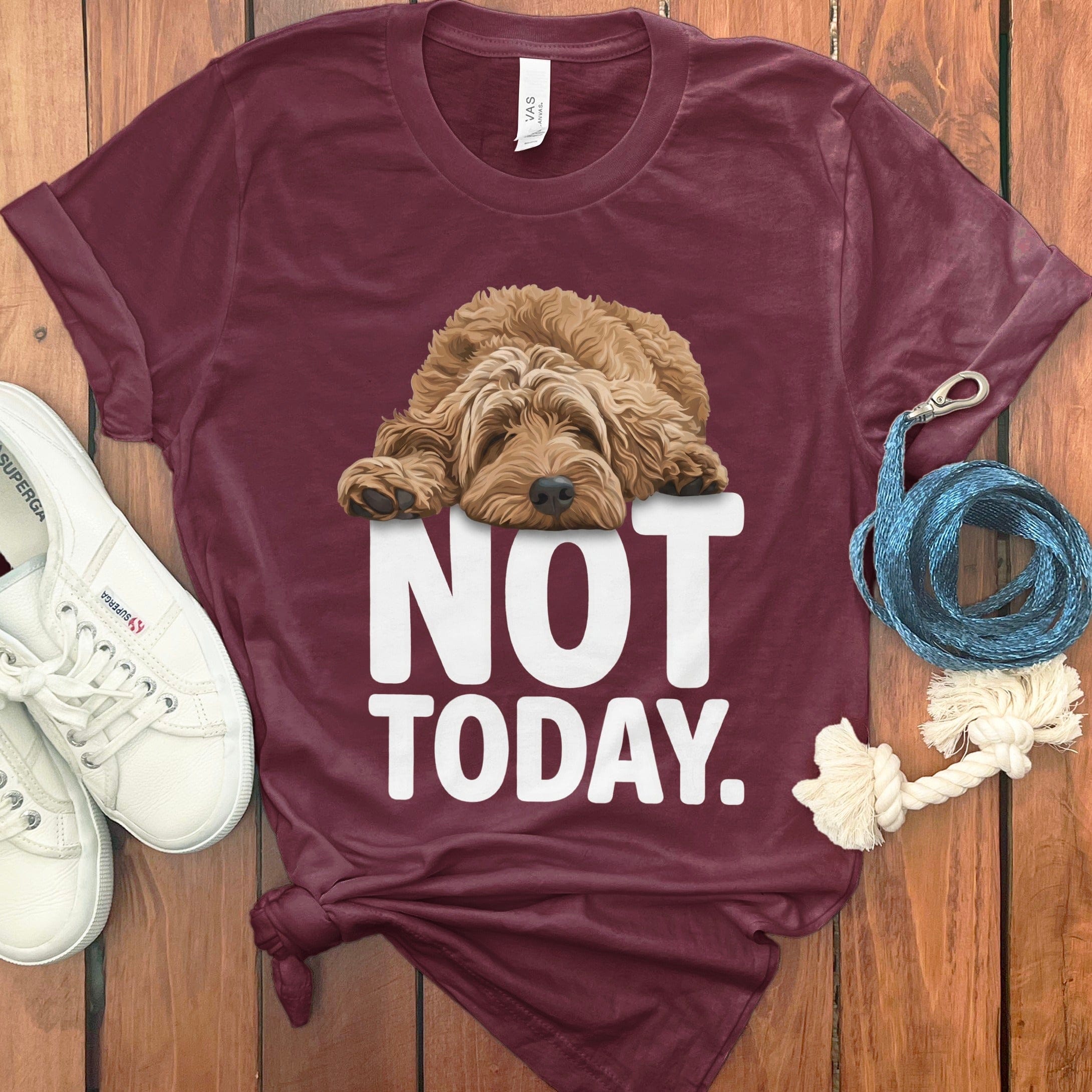 Apricot Goldendoodle Not Today T-Shirt in Maroon / S by Puppy Jo