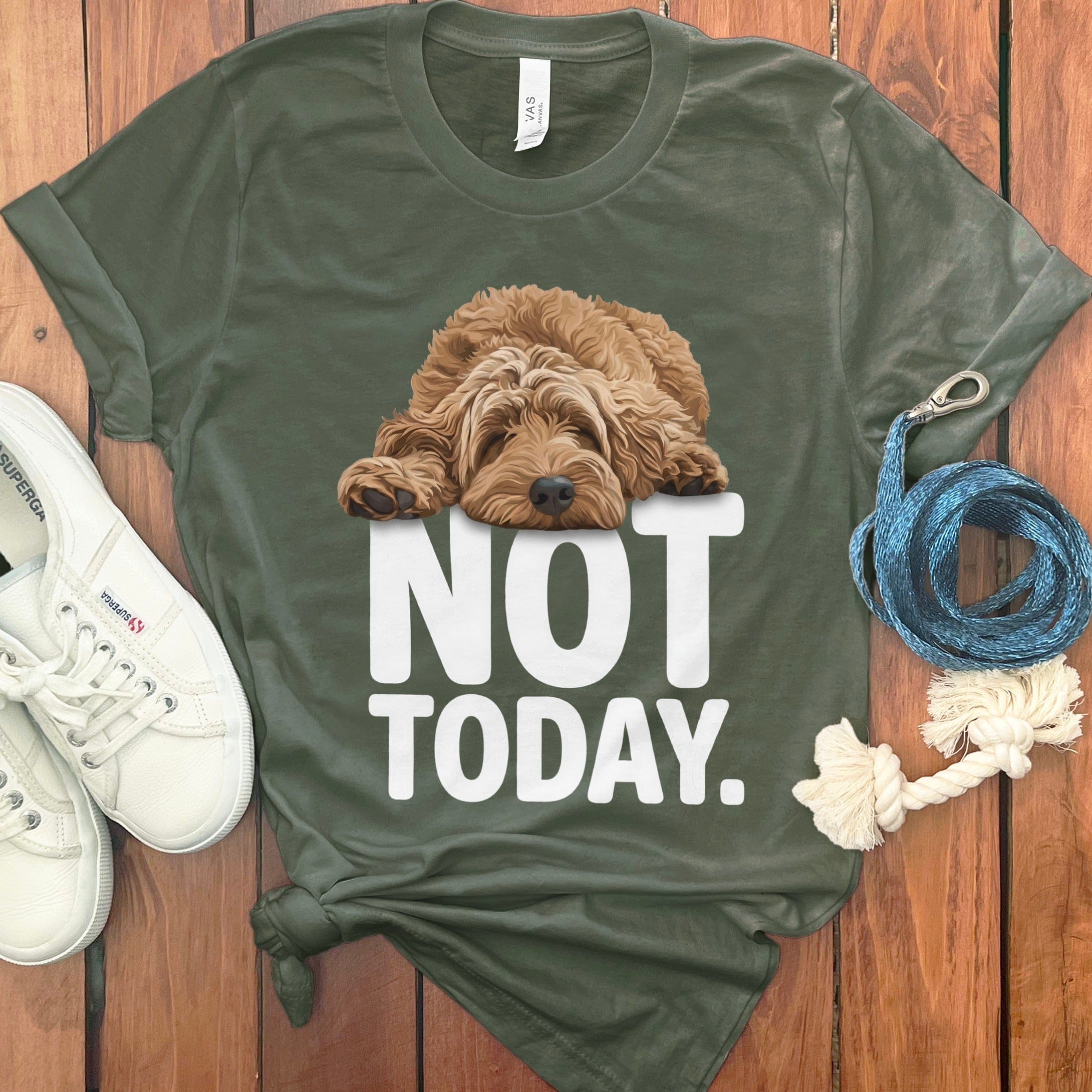 Apricot Goldendoodle Not Today T-Shirt in Military Green / S by Puppy Jo