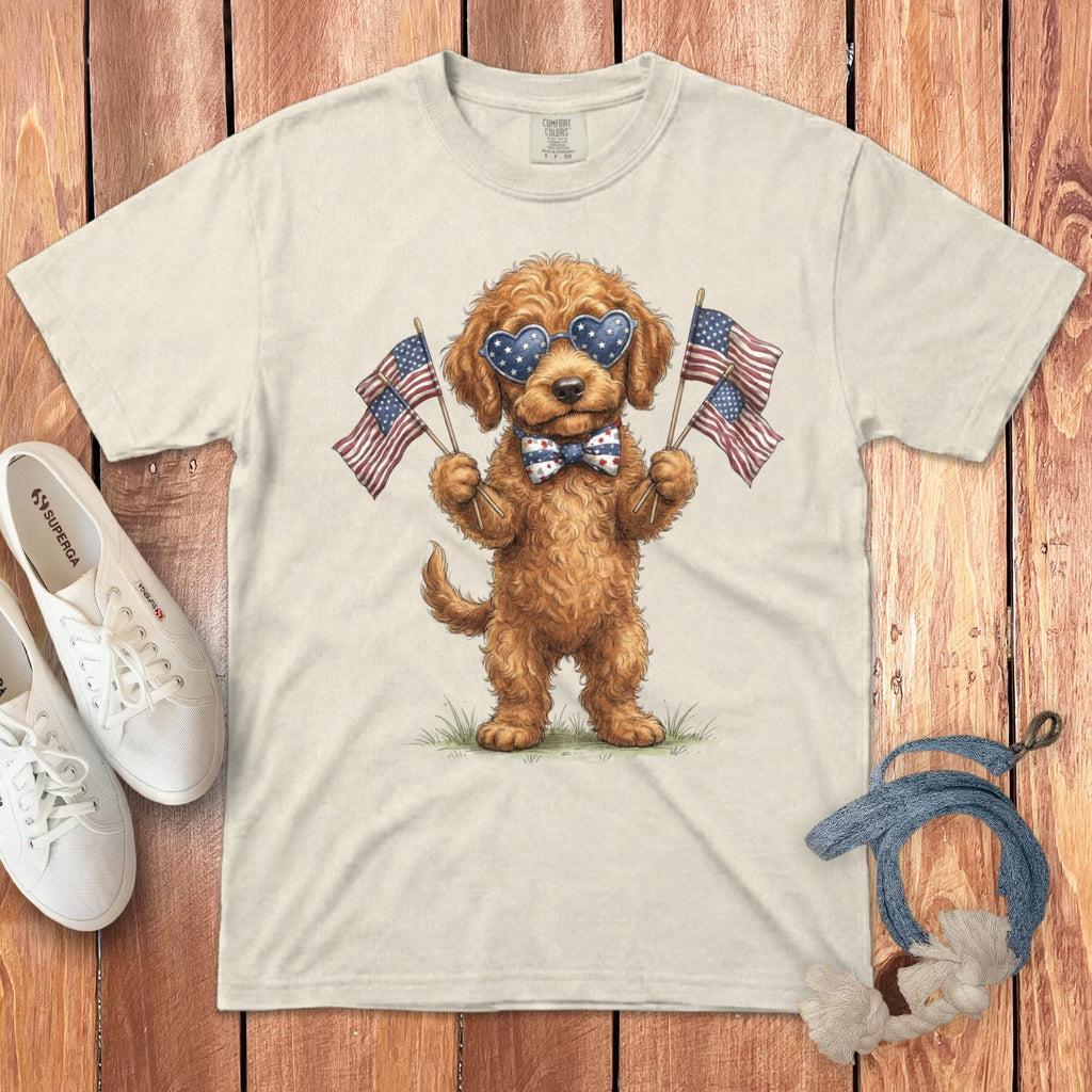 Apricot Goldendoodle Patriotic Celebration Signature T-Shirt in Ivory / S by Puppy Jo