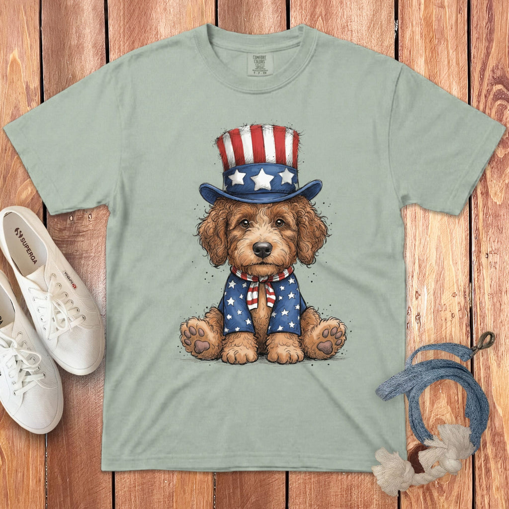 Apricot Goldendoodle Patriotic Hat Signature T-Shirt in Bay / S by Puppy Jo