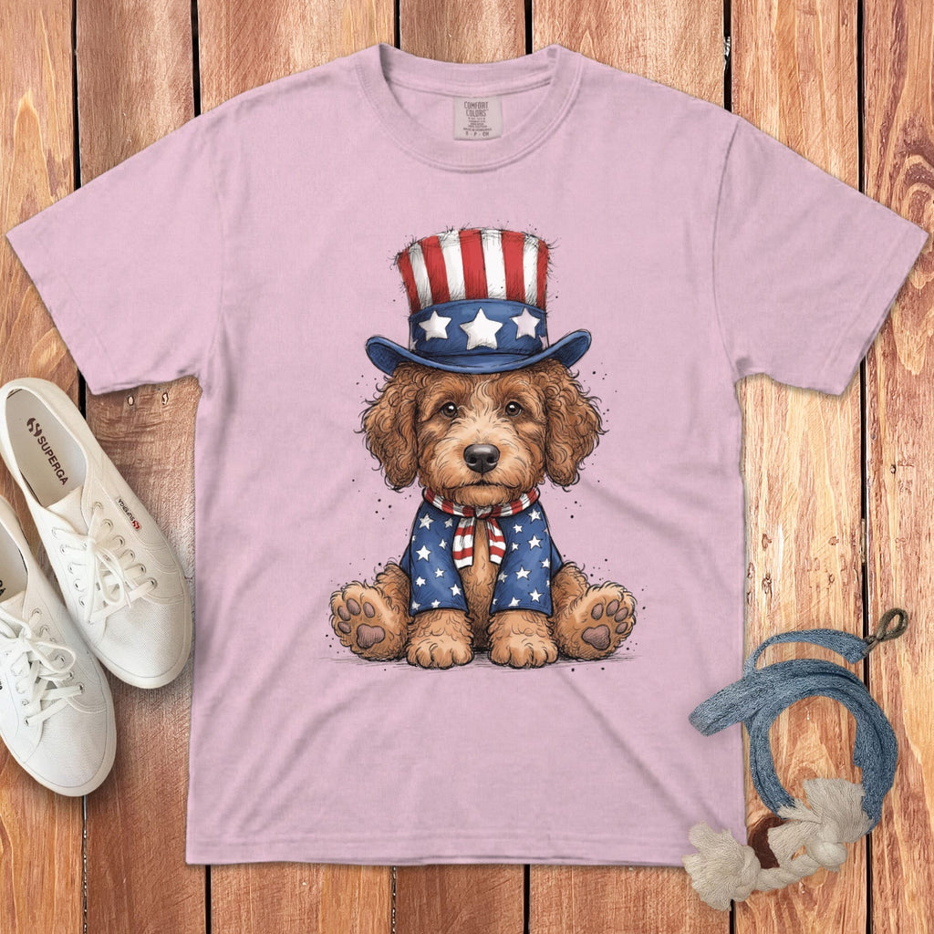Apricot Goldendoodle Patriotic Hat Signature T-Shirt in Blossom / S by Puppy Jo