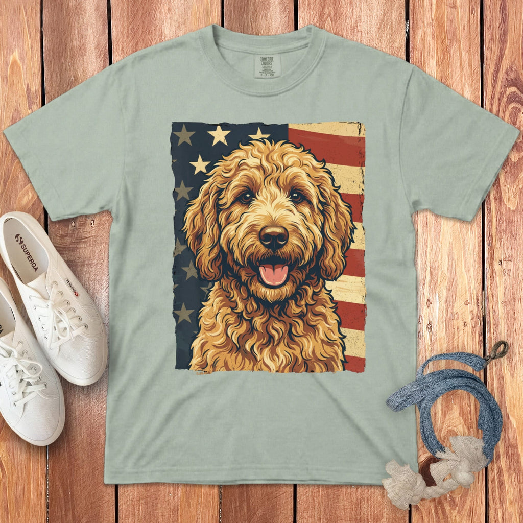 Apricot Goldendoodle Patriotic Signature T-Shirt in Bay / S by Puppy Jo
