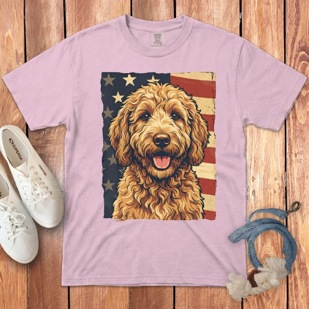 Apricot Goldendoodle Patriotic Signature T-Shirt in Blossom / S by Puppy Jo