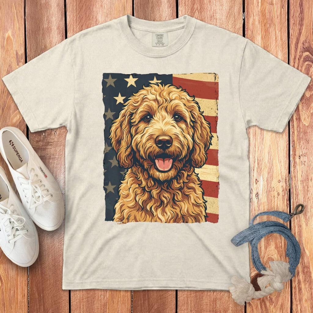 Apricot Goldendoodle Patriotic Signature T-Shirt in Ivory / S by Puppy Jo