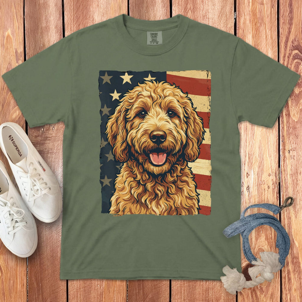 Apricot Goldendoodle Patriotic Signature T-Shirt in Moss / S by Puppy Jo