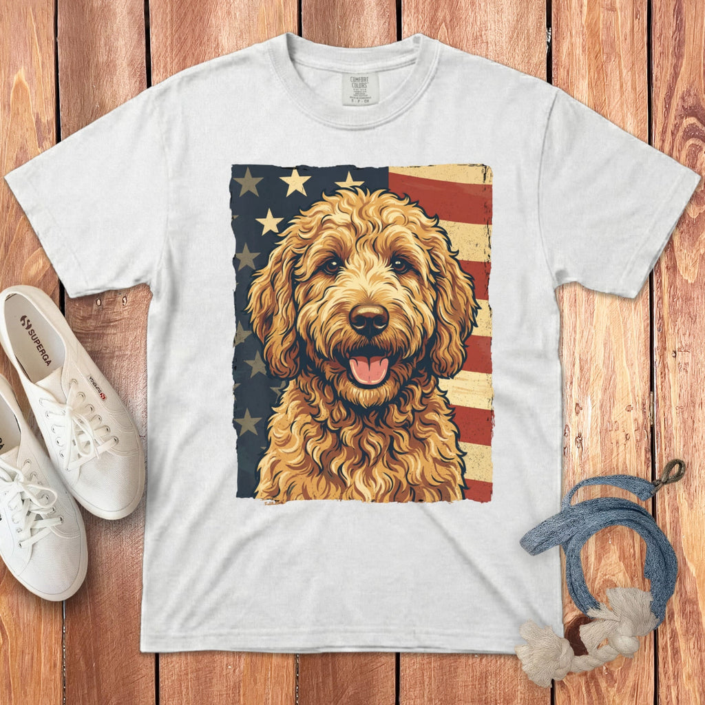 Apricot Goldendoodle Patriotic Signature T-Shirt in White / S by Puppy Jo