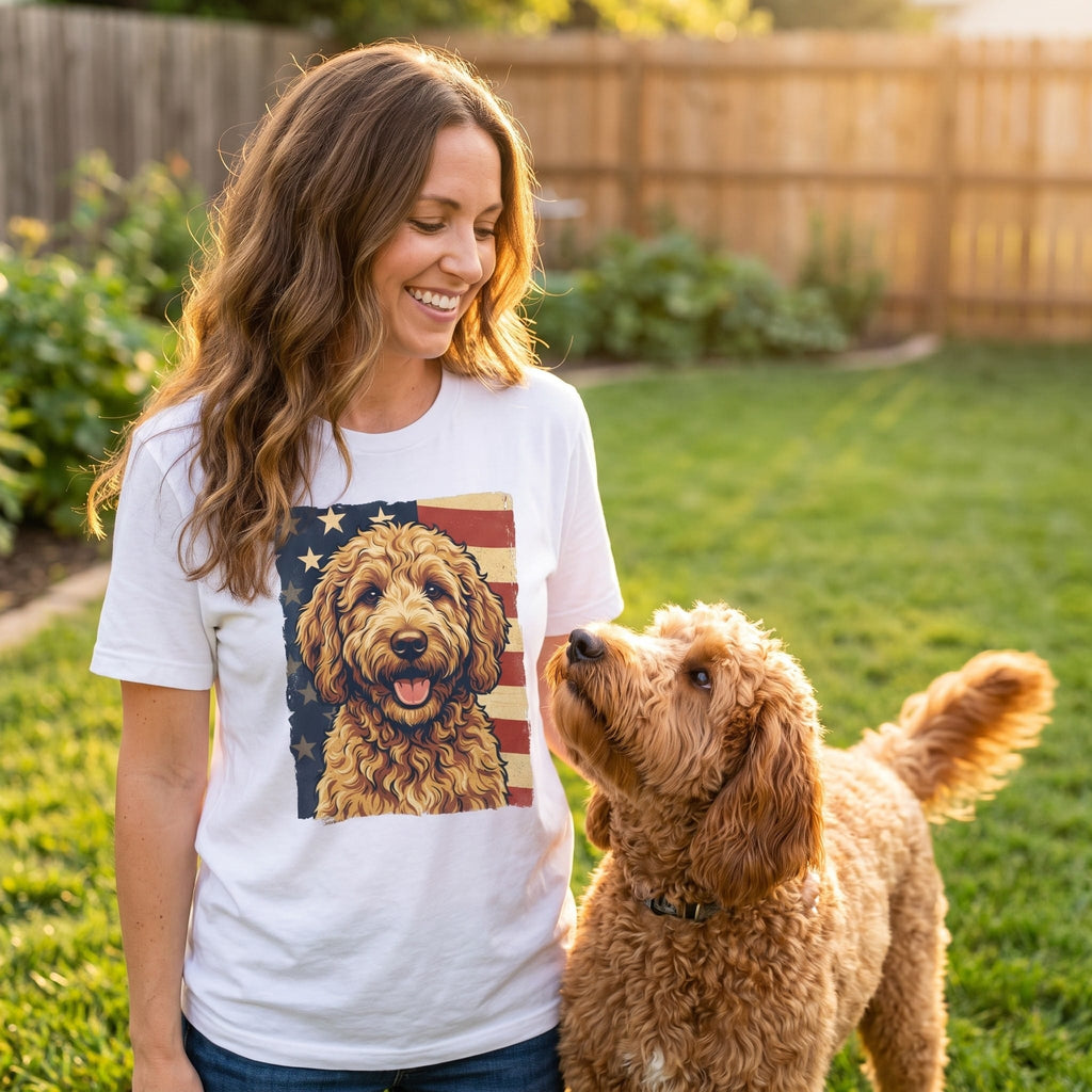 Apricot Goldendoodle Patriotic T-Shirt in by Puppy Jo