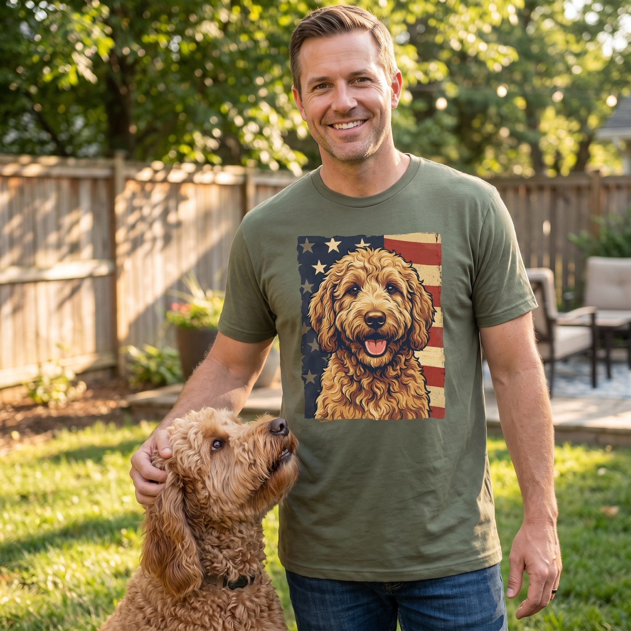 Apricot Goldendoodle Patriotic T-Shirt in by Puppy Jo