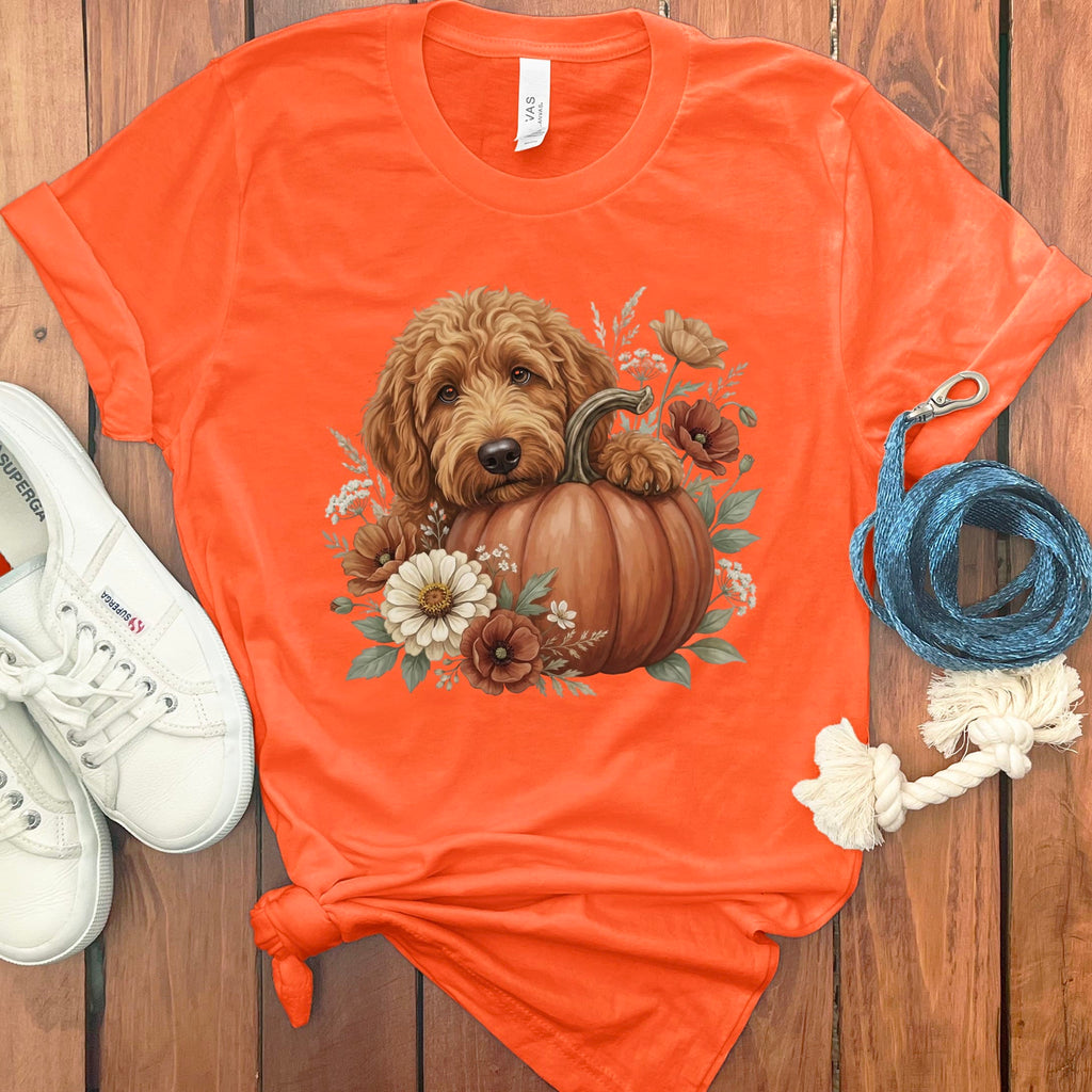 Apricot Goldendoodle Pumpkin Hug T-Shirt in Orange / S by Puppy Jo