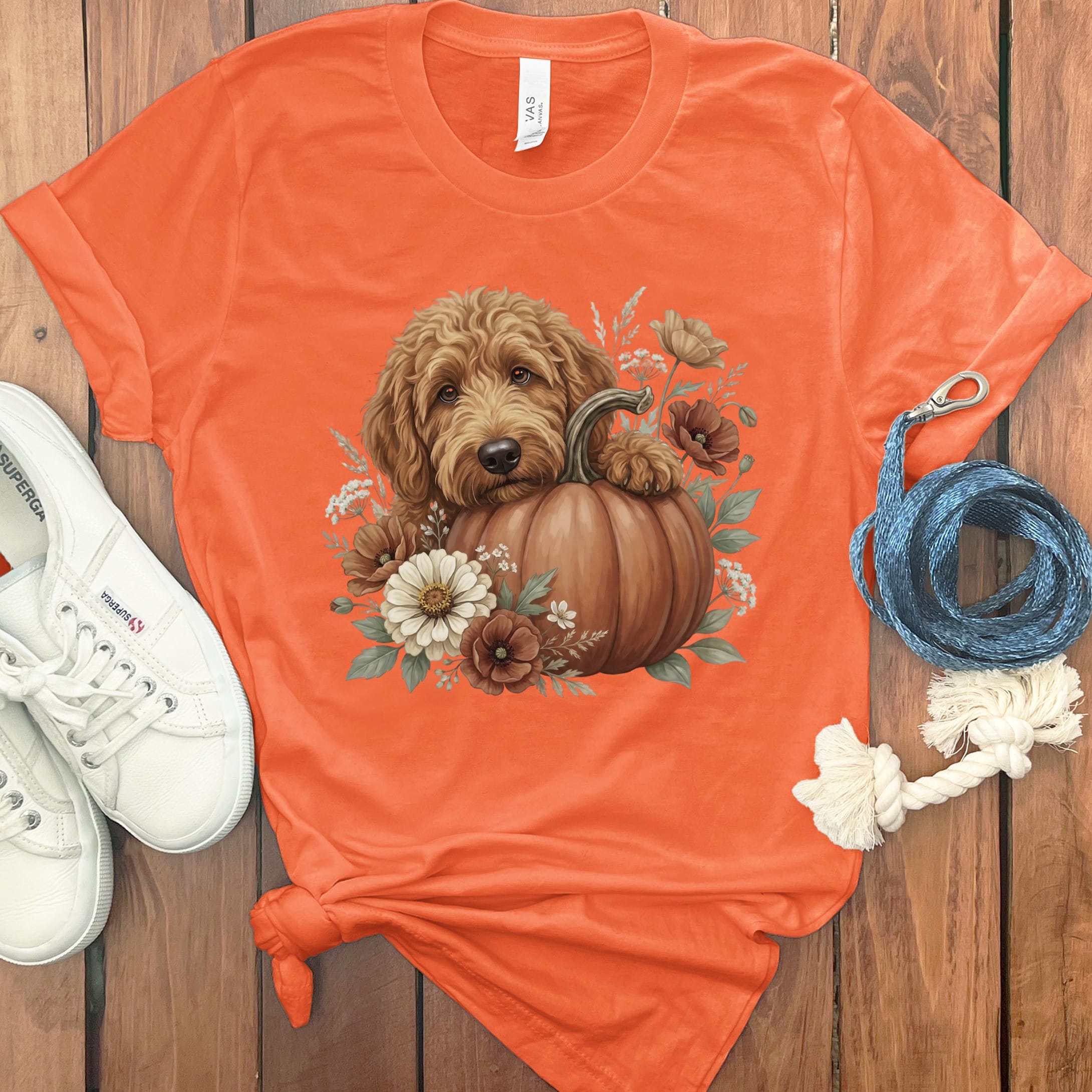 Apricot Goldendoodle Pumpkin Hug T-Shirt in Orange / S by Puppy Jo