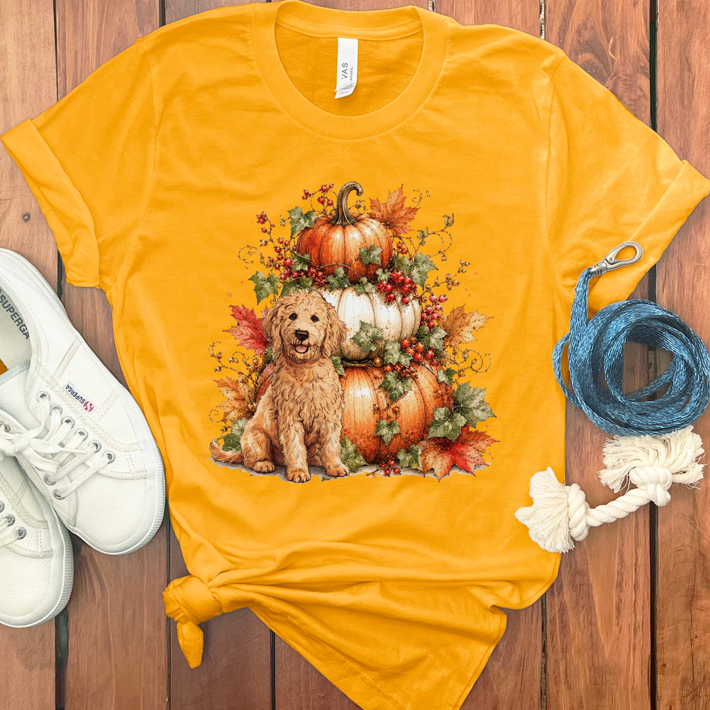 Apricot Goldendoodle Pumpkin Ivy T-Shirt in Gold / S by Puppy Jo