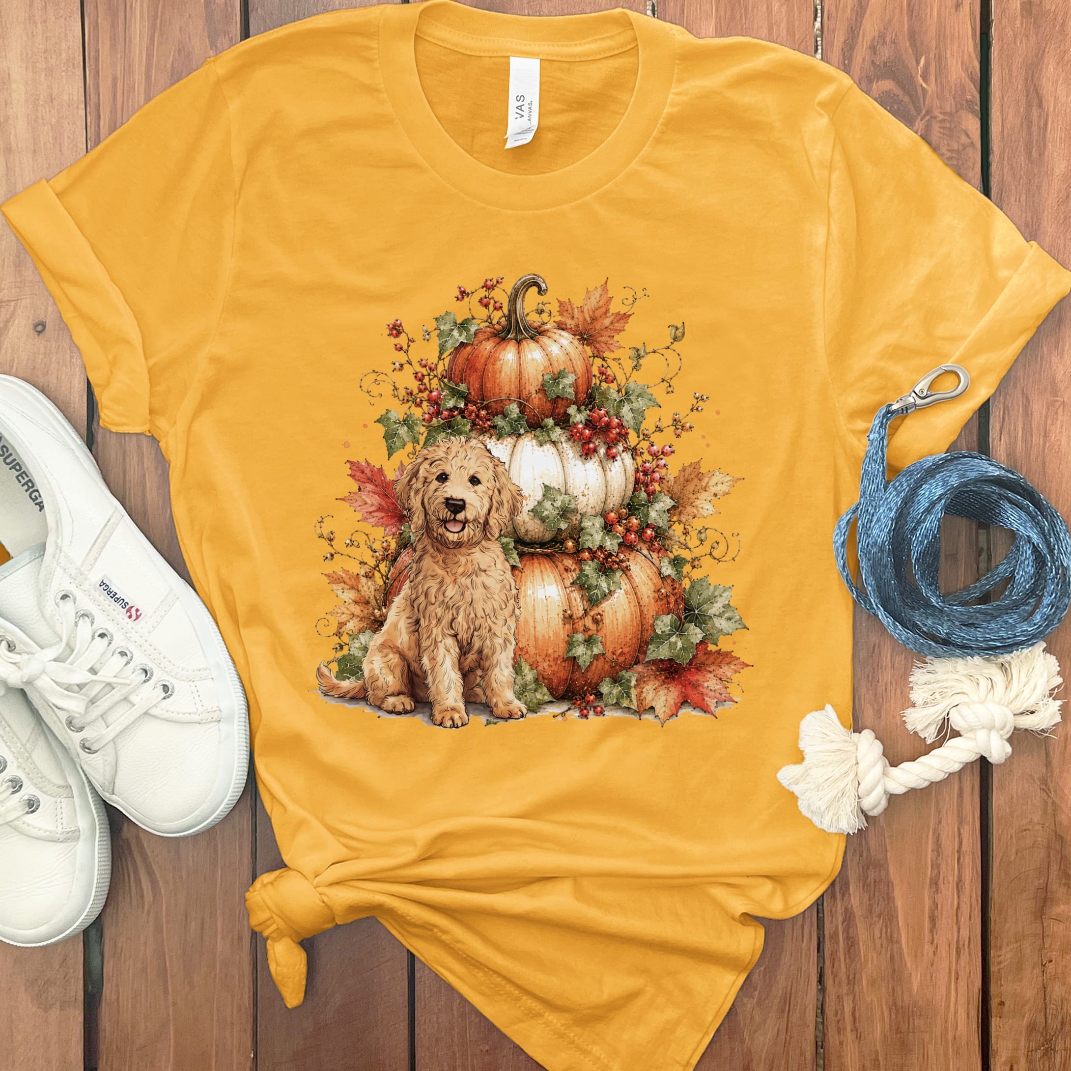 Apricot Goldendoodle Pumpkin Ivy T-Shirt in Gold / S by Puppy Jo
