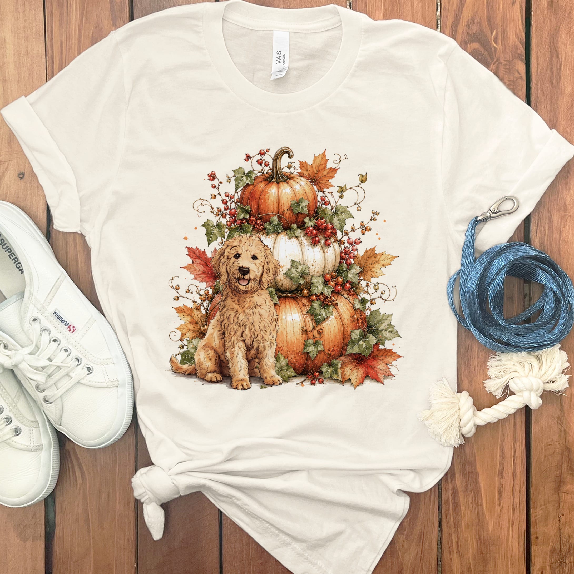 Apricot Goldendoodle Pumpkin Ivy T-Shirt in Natural / S by Puppy Jo
