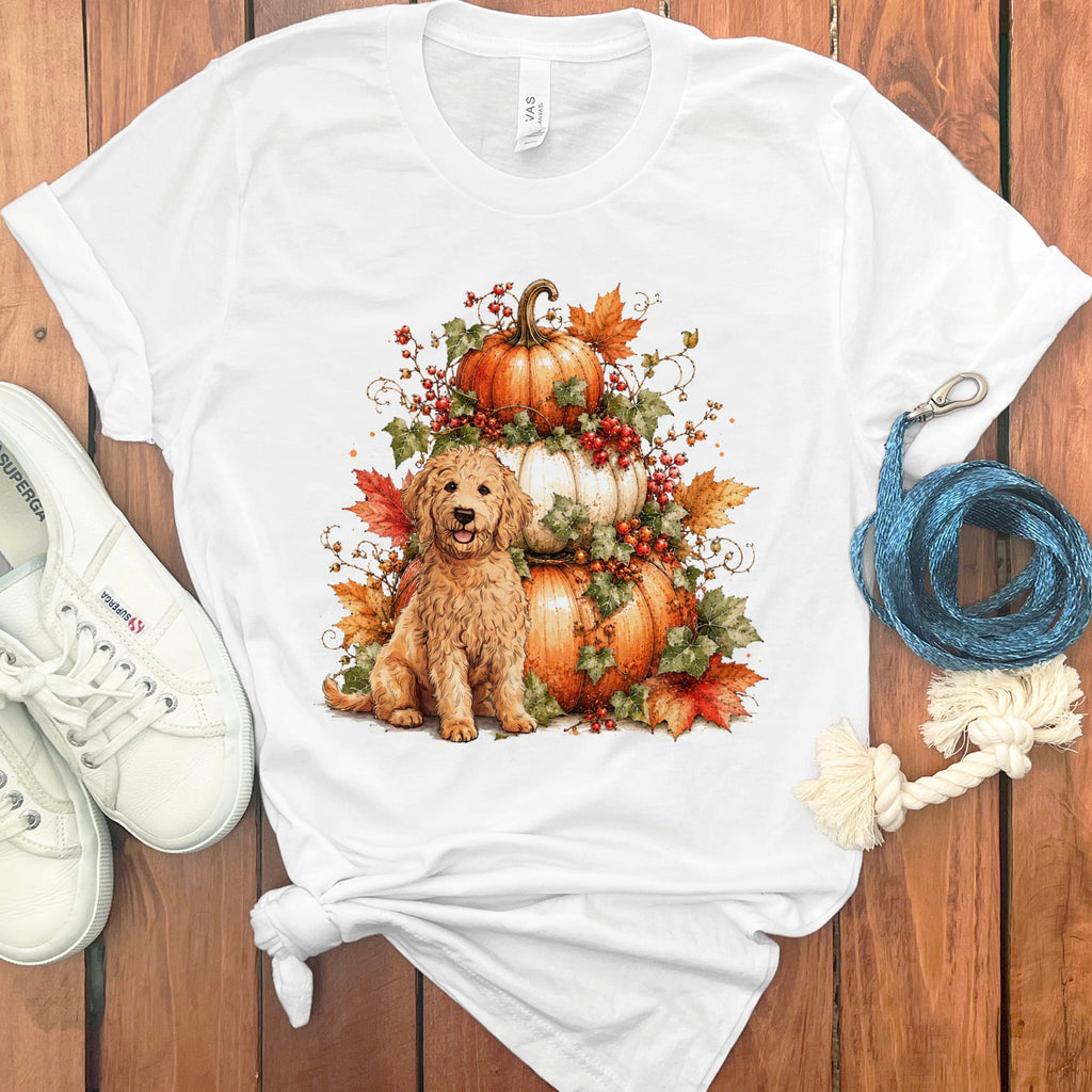 Apricot Goldendoodle Pumpkin Ivy T-Shirt in White / S by Puppy Jo