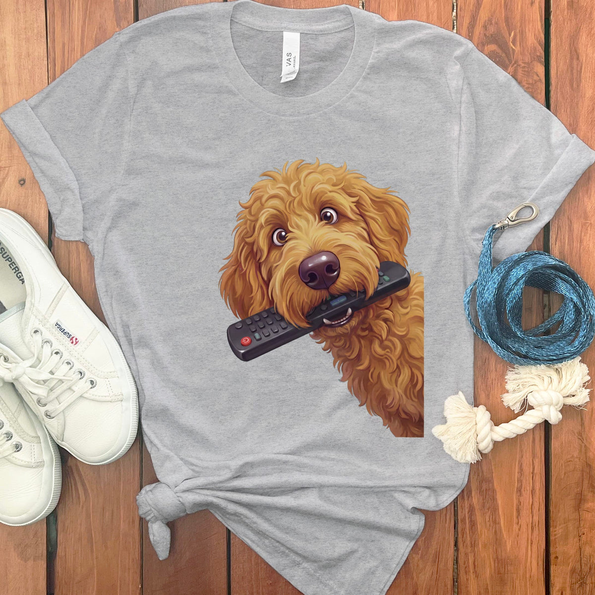 Apricot Goldendoodle Remote T-Shirt in S / Athletic Heather by Puppy Jo