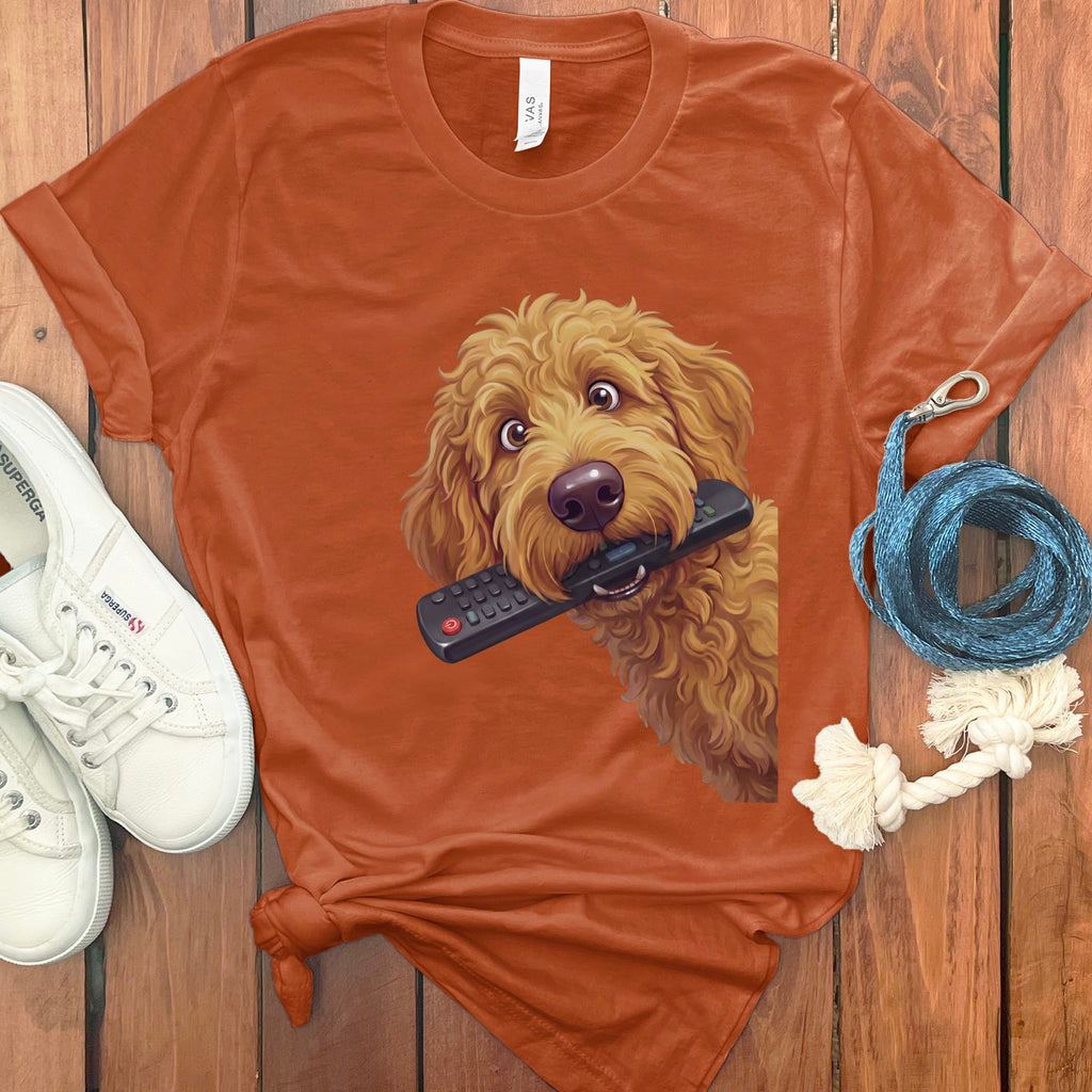 Apricot Goldendoodle Remote T-Shirt in S / Autumn by Puppy Jo