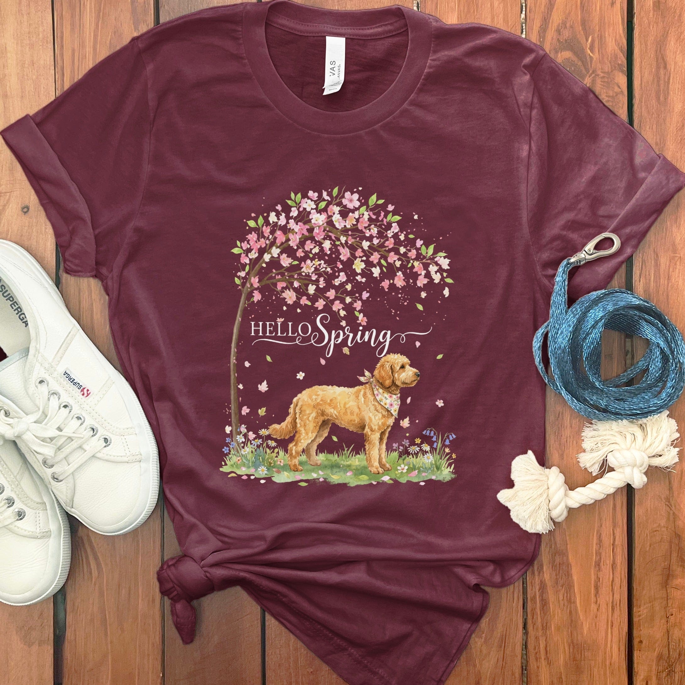 Apricot Goldendoodle Spring T-Shirt in Maroon / S by Puppy Jo