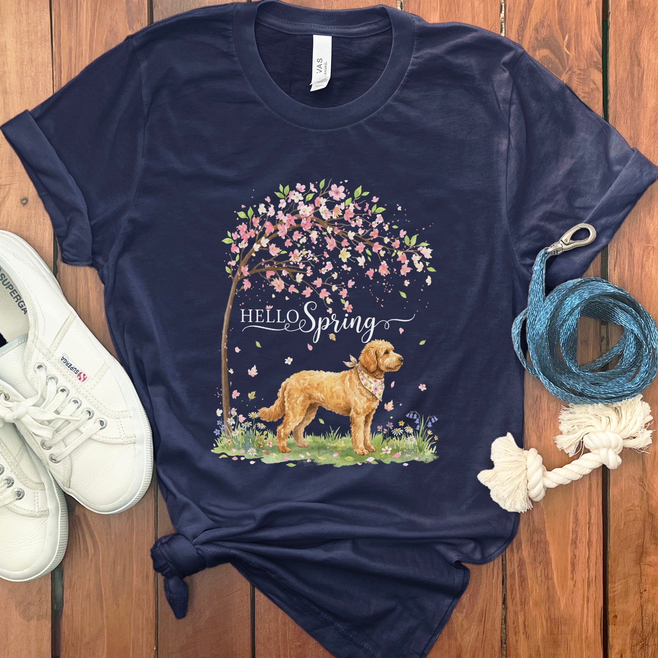 Apricot Goldendoodle Spring T-Shirt in Navy / S by Puppy Jo