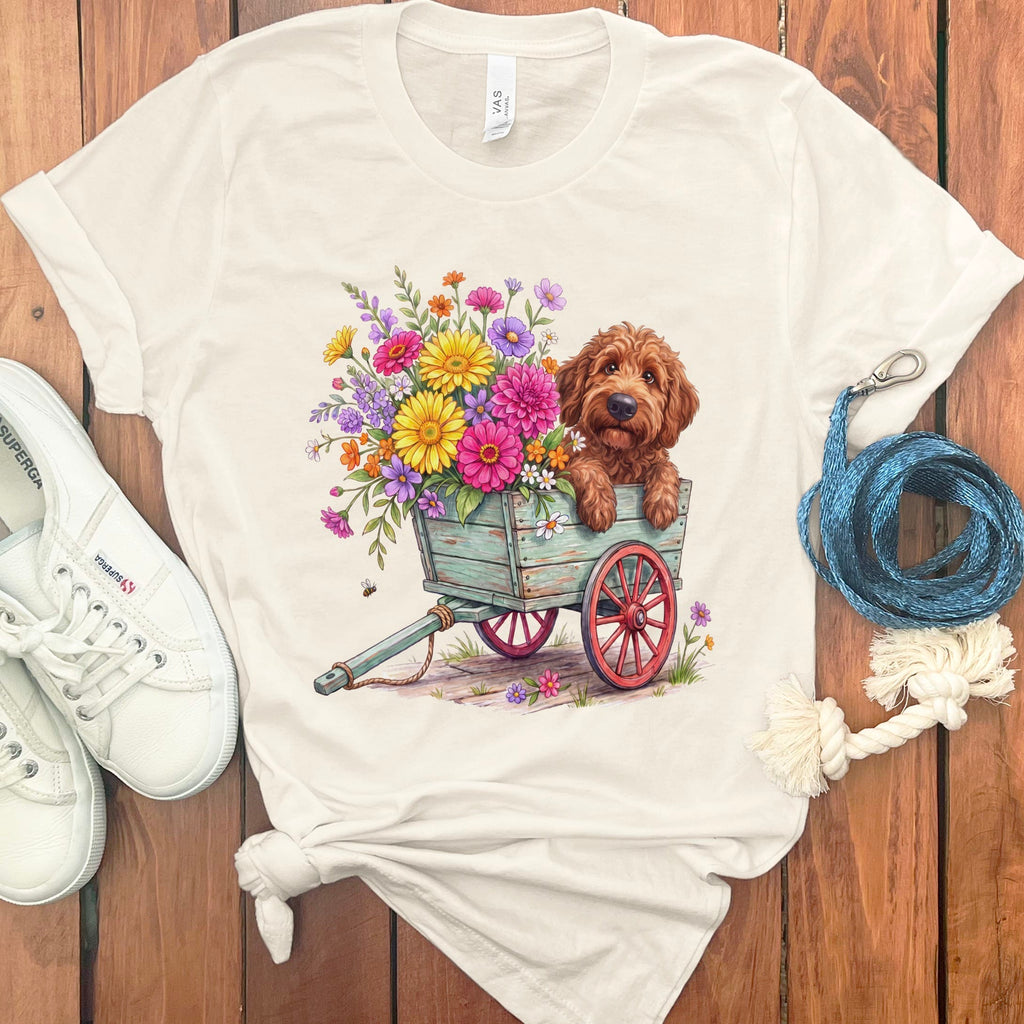 Apricot Goldendoodle Spring Wagon T-Shirt in Natural / S by Puppy Jo