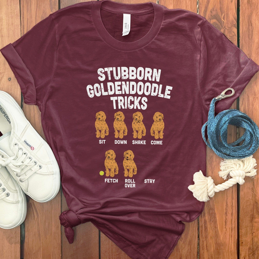 Apricot Goldendoodle Stubborn T-Shirt in Maroon / S by Puppy Jo