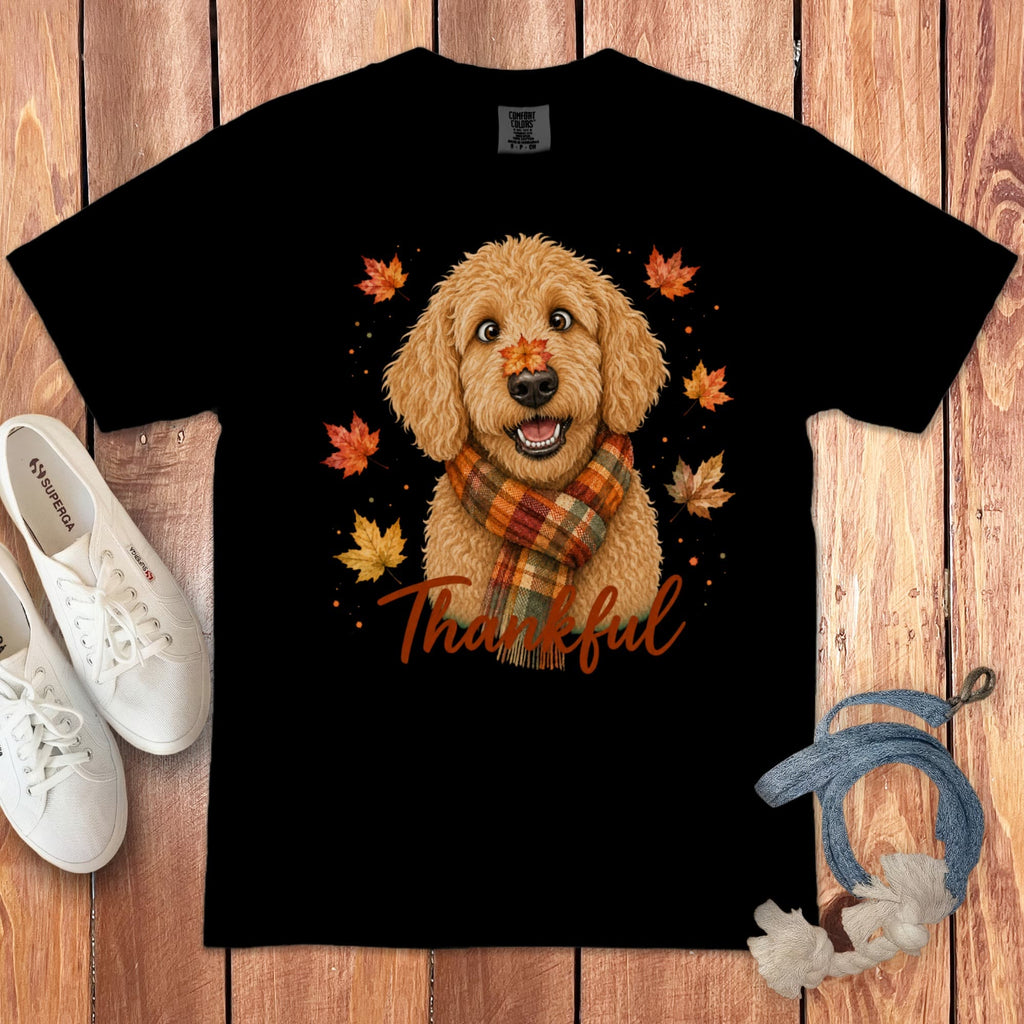 Apricot Goldendoodle Thankful Signature T-Shirt in Black / S by Puppy Jo