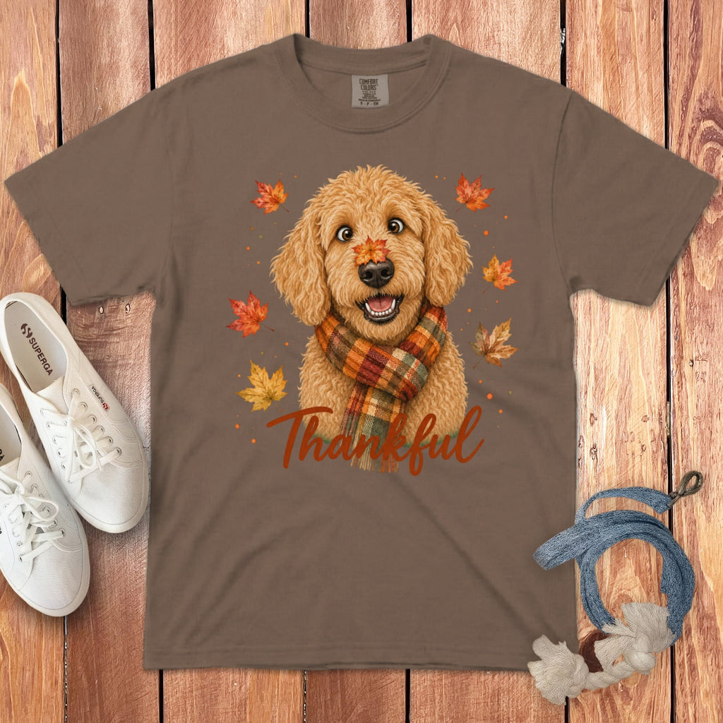 Apricot Goldendoodle Thankful Signature T-Shirt in Espresso / S by Puppy Jo