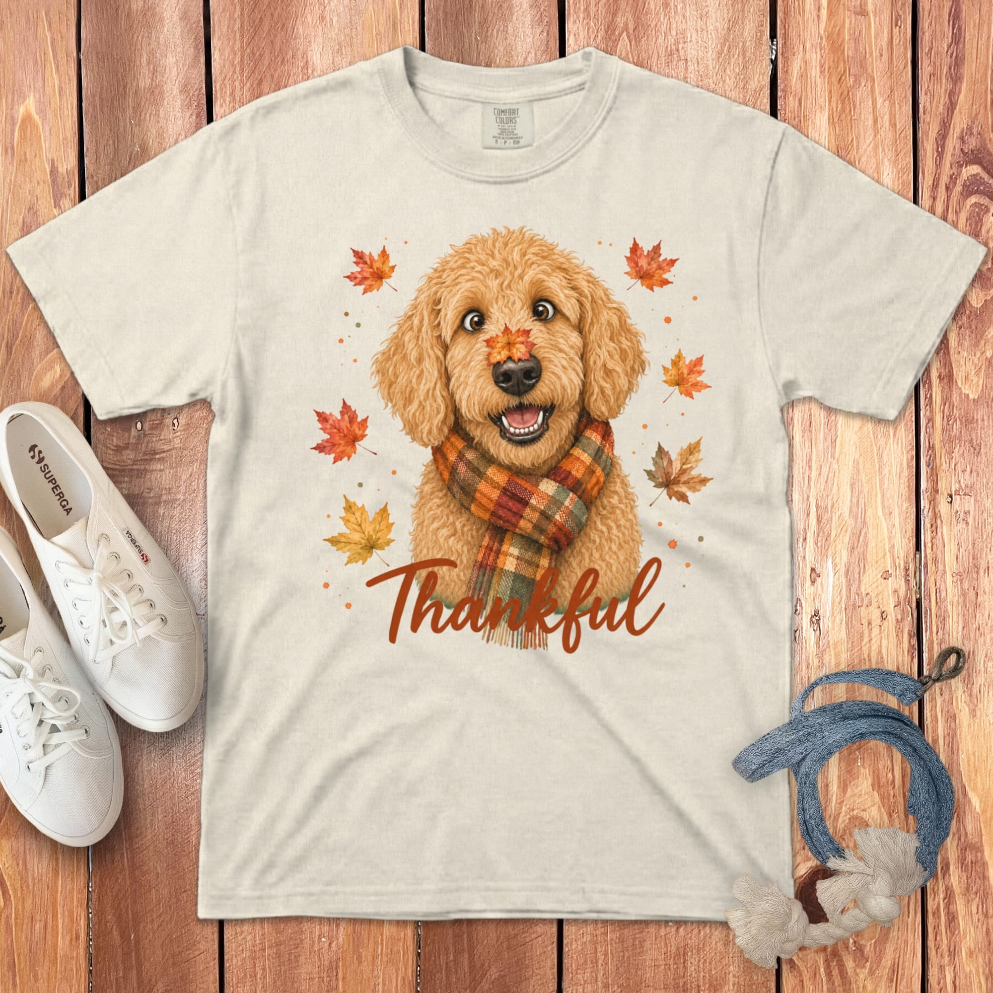 Apricot Goldendoodle Thankful Signature T-Shirt in Ivory / S by Puppy Jo
