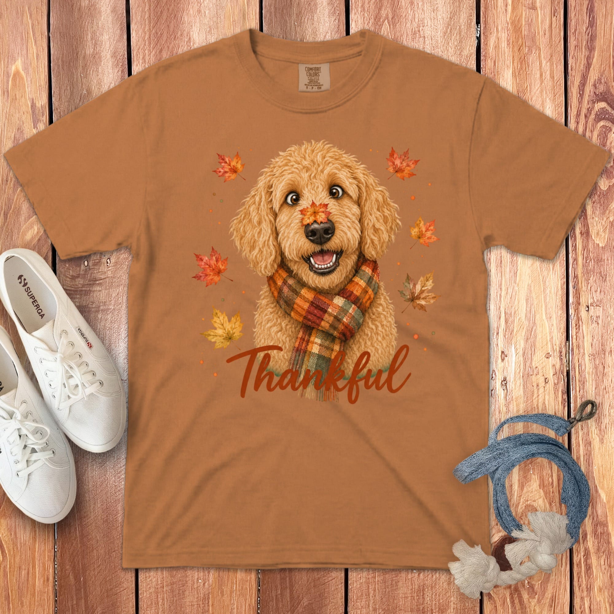 Apricot Goldendoodle Thankful Signature T-Shirt in Yam / S by Puppy Jo