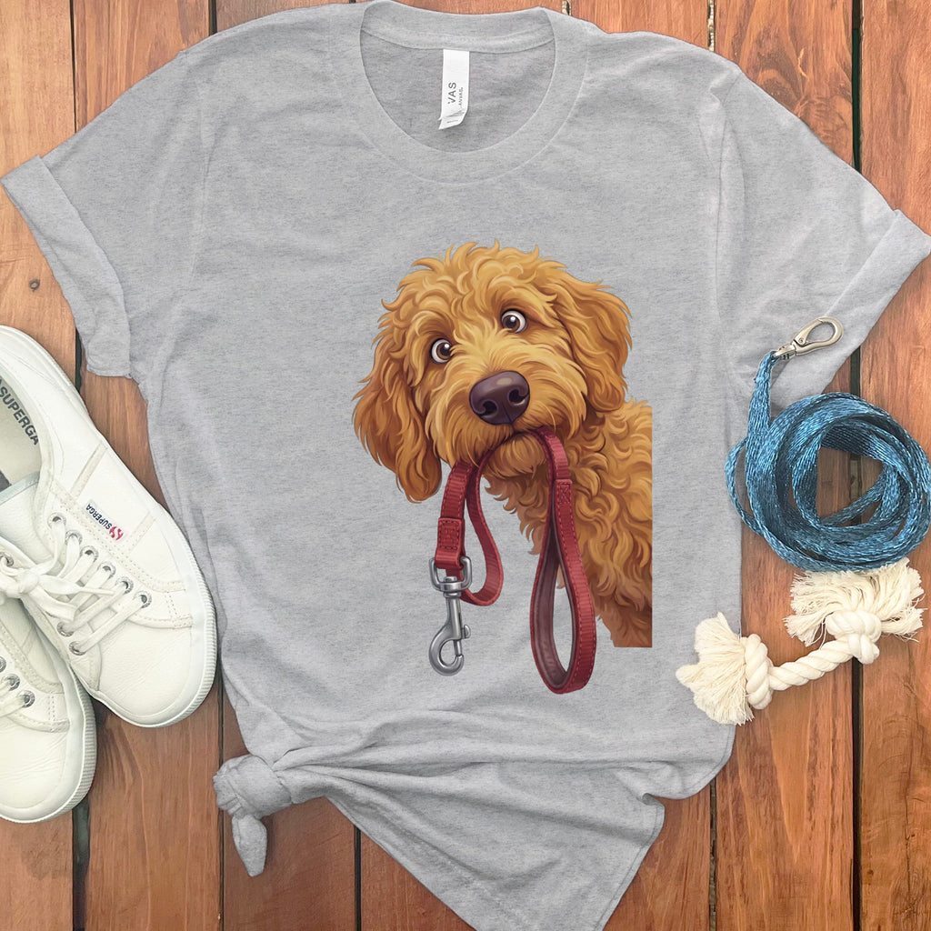 Apricot Goldendoodle Walk T-Shirt in Athletic Heather / S by Puppy Jo