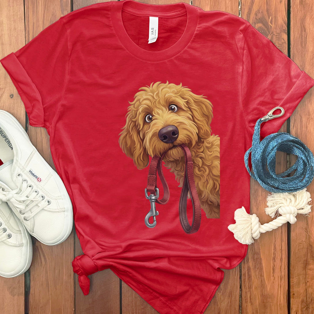 Apricot Goldendoodle Walk T-Shirt in Red / S by Puppy Jo